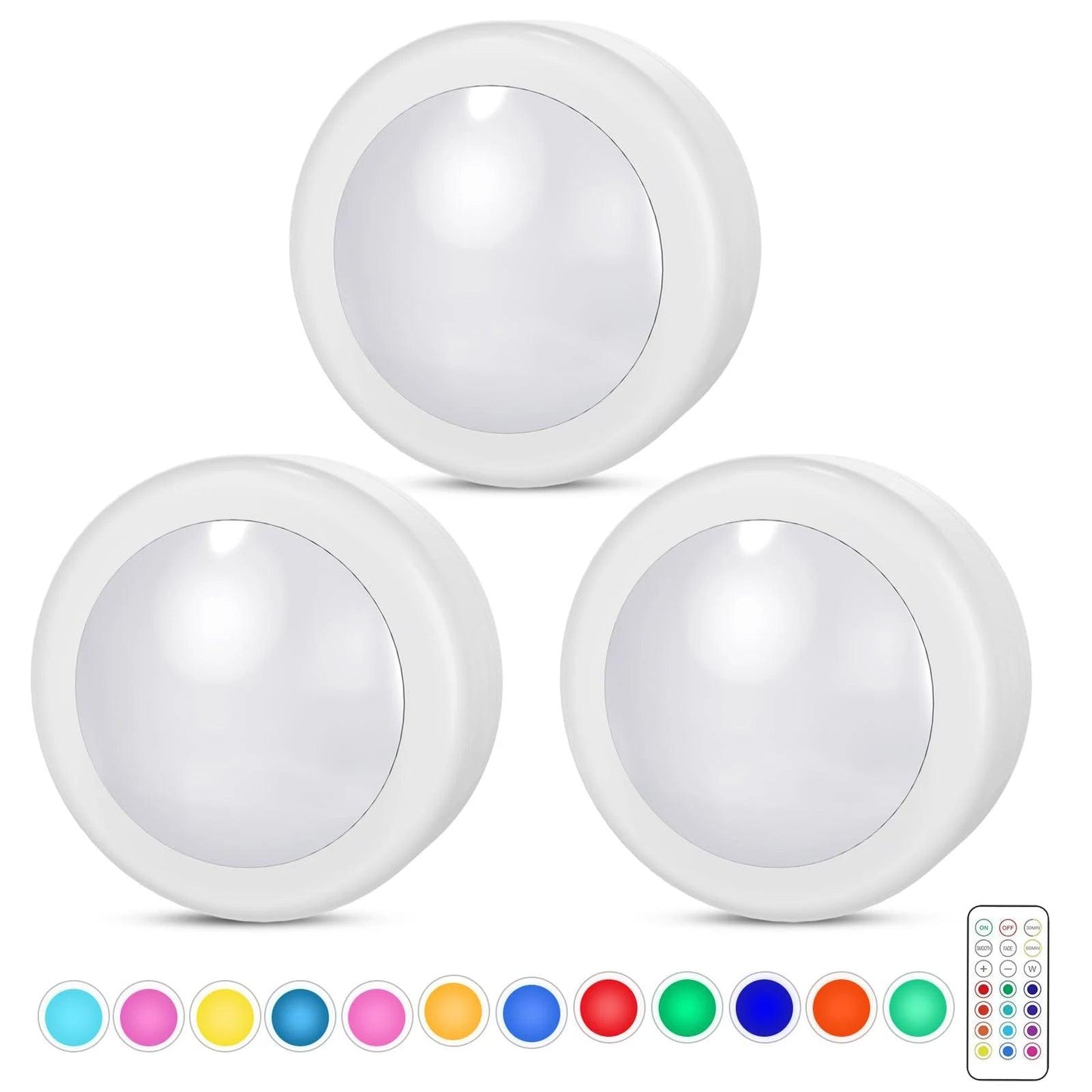 Battery Operated LED Puck Light with Remote 13 Colors for Closet and Cabinet - Lumaz