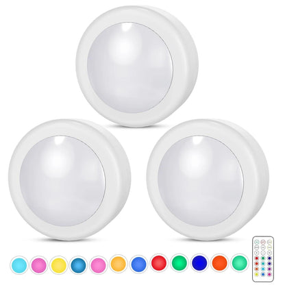 Battery Operated LED Puck Light with Remote 13 Colors for Closet and Cabinet - Lumaz