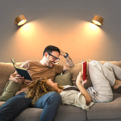 Wood-Body Battery Operated Touch LED Wall Light – 3 Brightness Levels, 360° Rotatable