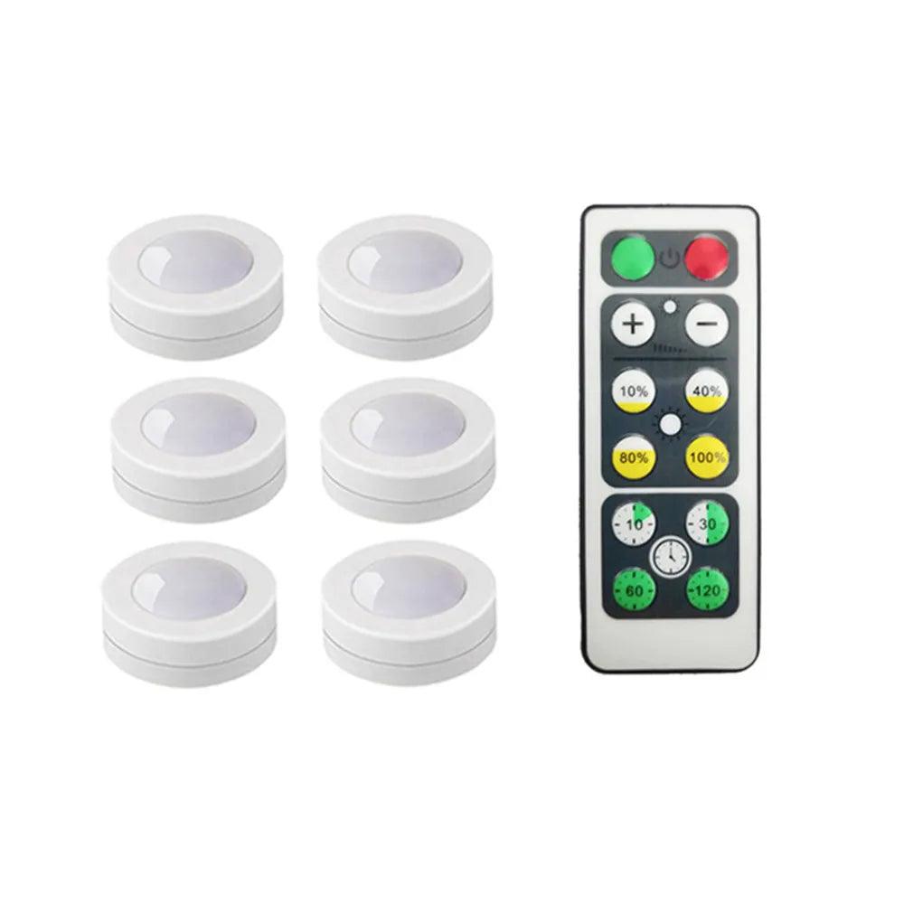 Battery Operated Under Cabinet Led Puck Light With Remote Control White - Lumaz