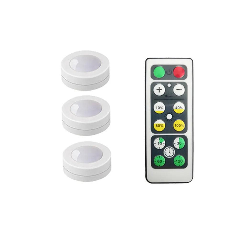 Battery Operated Under Cabinet Led Puck Light With Remote Control White - Lumaz