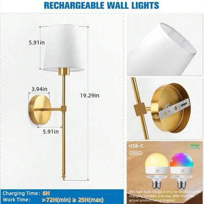 Battery Powered LED Wall Lamp Rechargeable Dimmable Detachable E27 Bulb Remote control