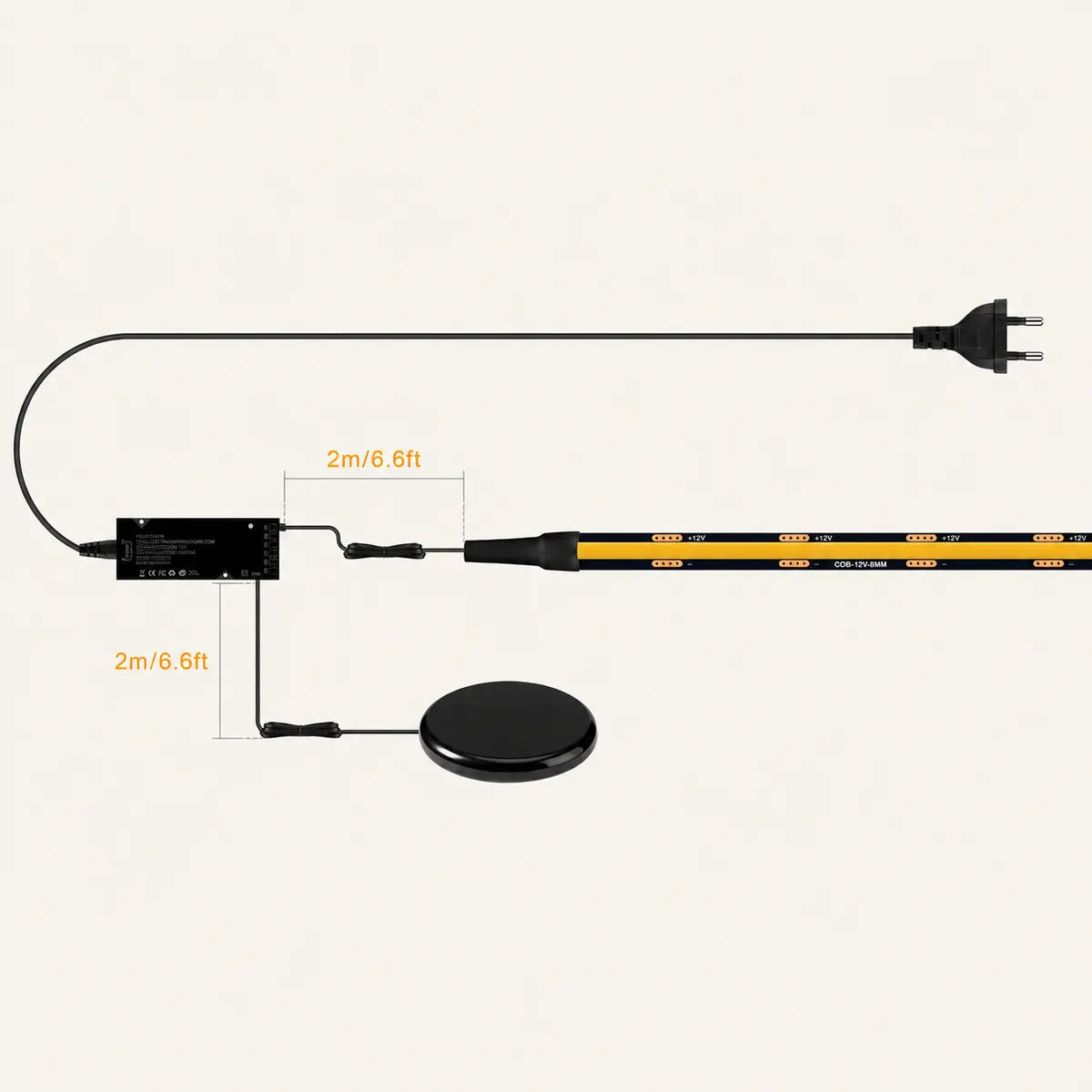 Kit de ruban LED COB à capteur pour panneau arrière - Dimmable, PCB noir