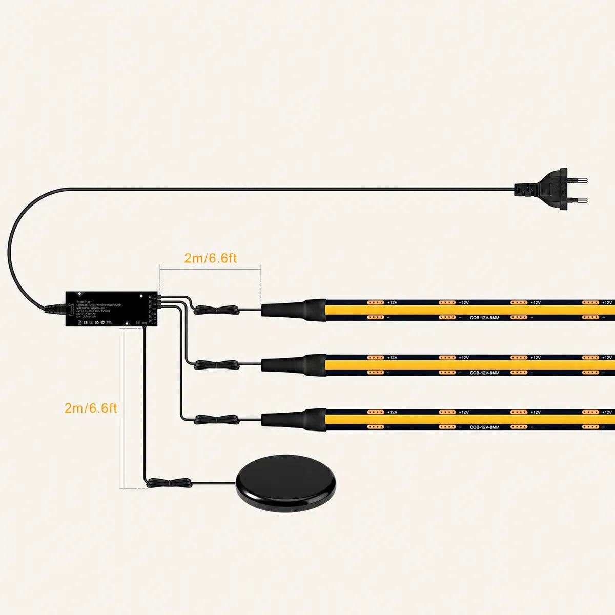 Kit de ruban LED COB à capteur pour panneau arrière - Dimmable, PCB noir