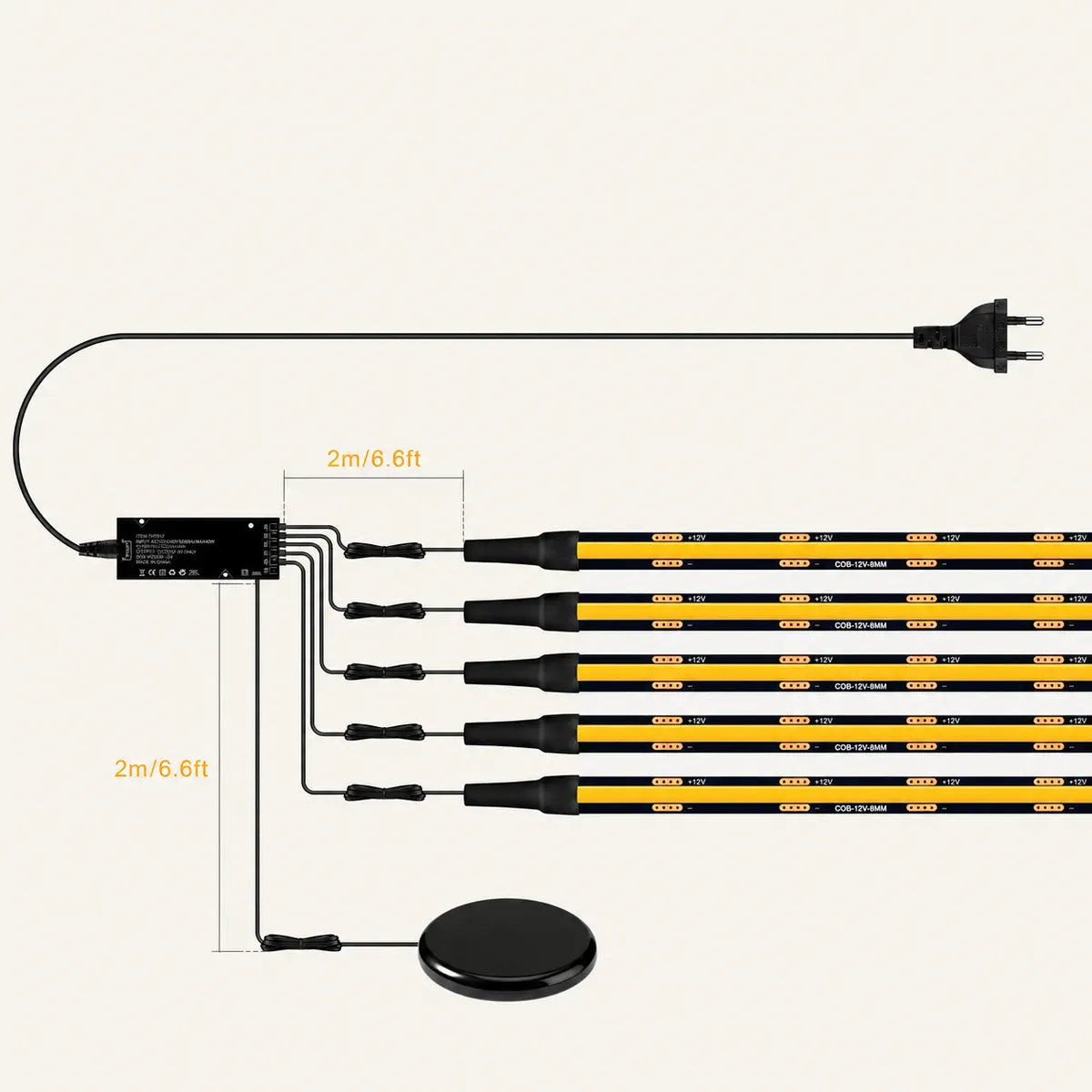 Kit de ruban LED COB à capteur pour panneau arrière - Dimmable, PCB noir