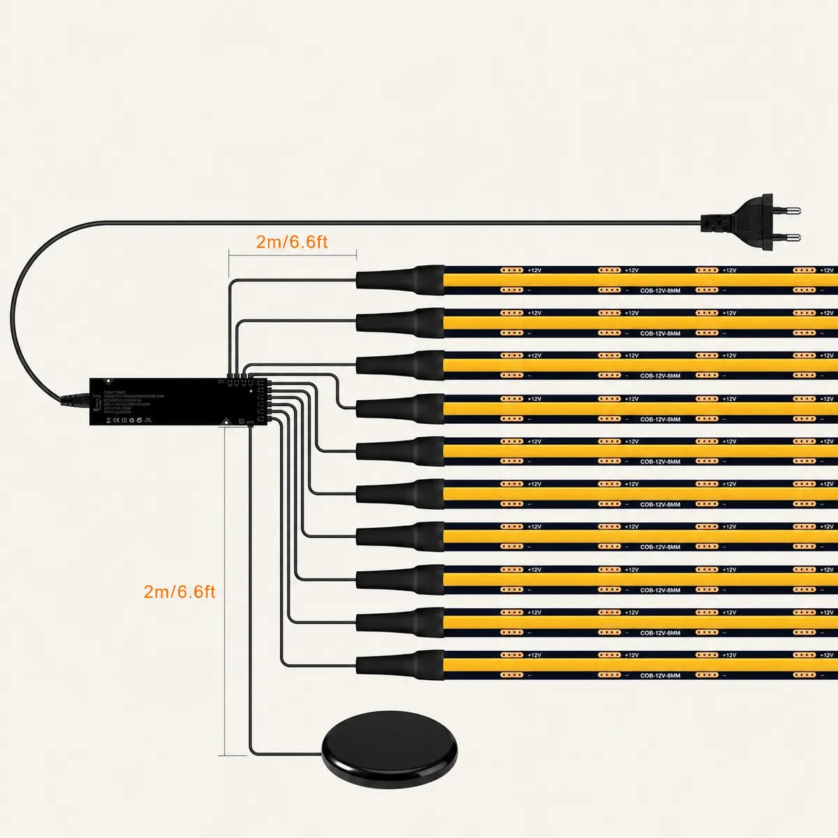 Kit de ruban LED COB à capteur pour panneau arrière - Dimmable, PCB noir