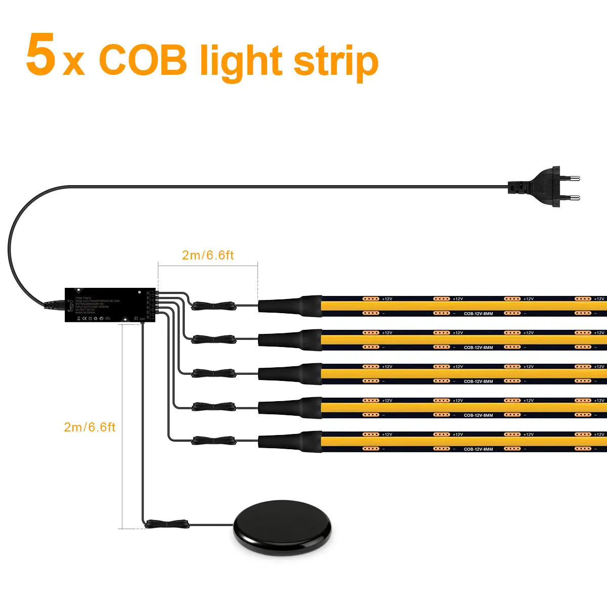 Behind-Panel Sensor COB LED Strip Light Kit - Dimmable, Black PCB