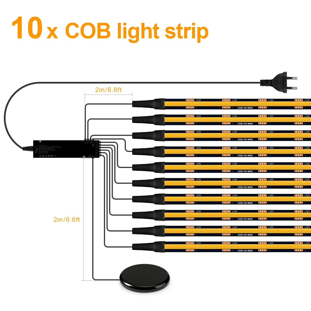 Behind-Panel Sensor COB LED Strip Light Kit - Dimmable, Black PCB