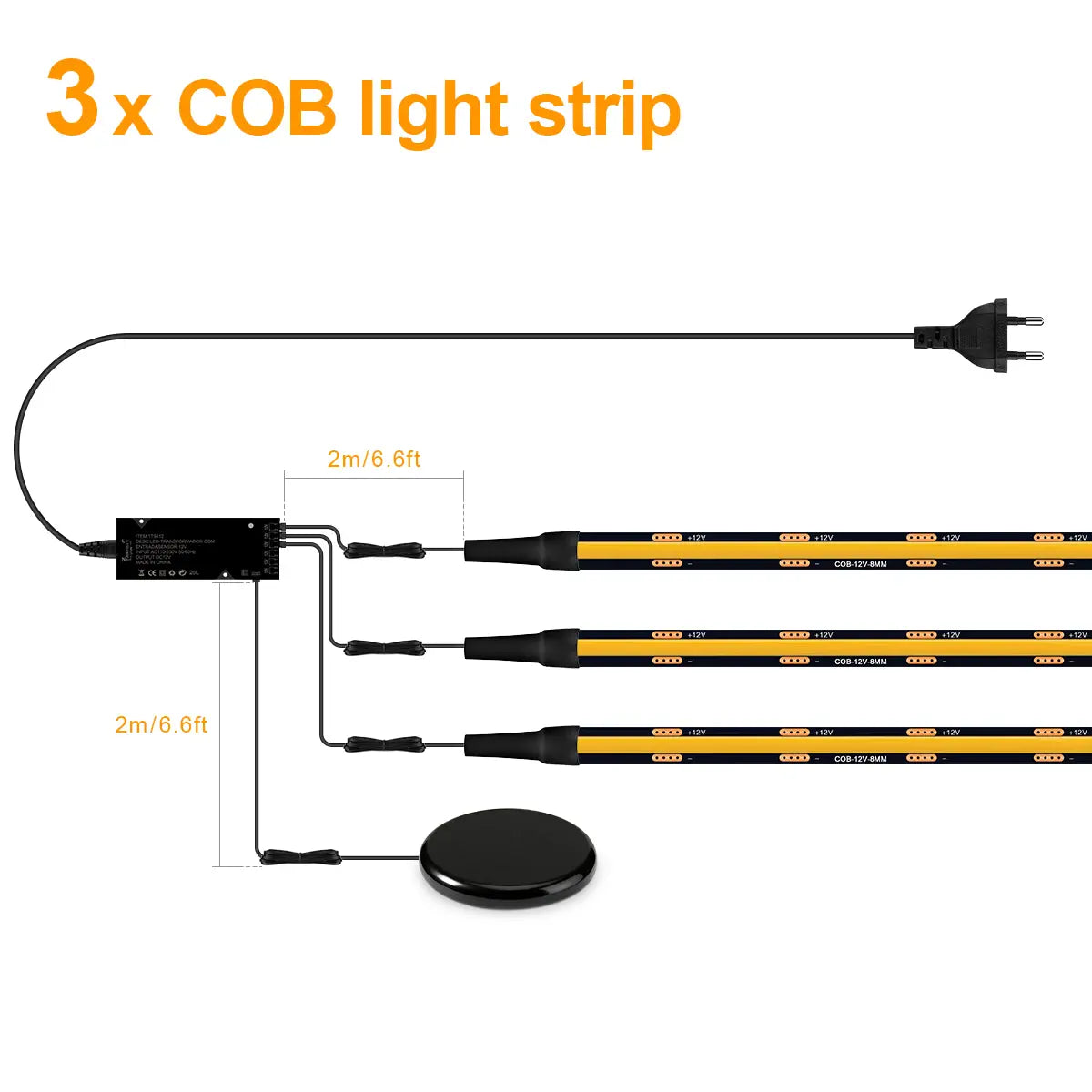 Behind-Panel Sensor COB LED Strip Light Kit - Dimmable, Black PCB