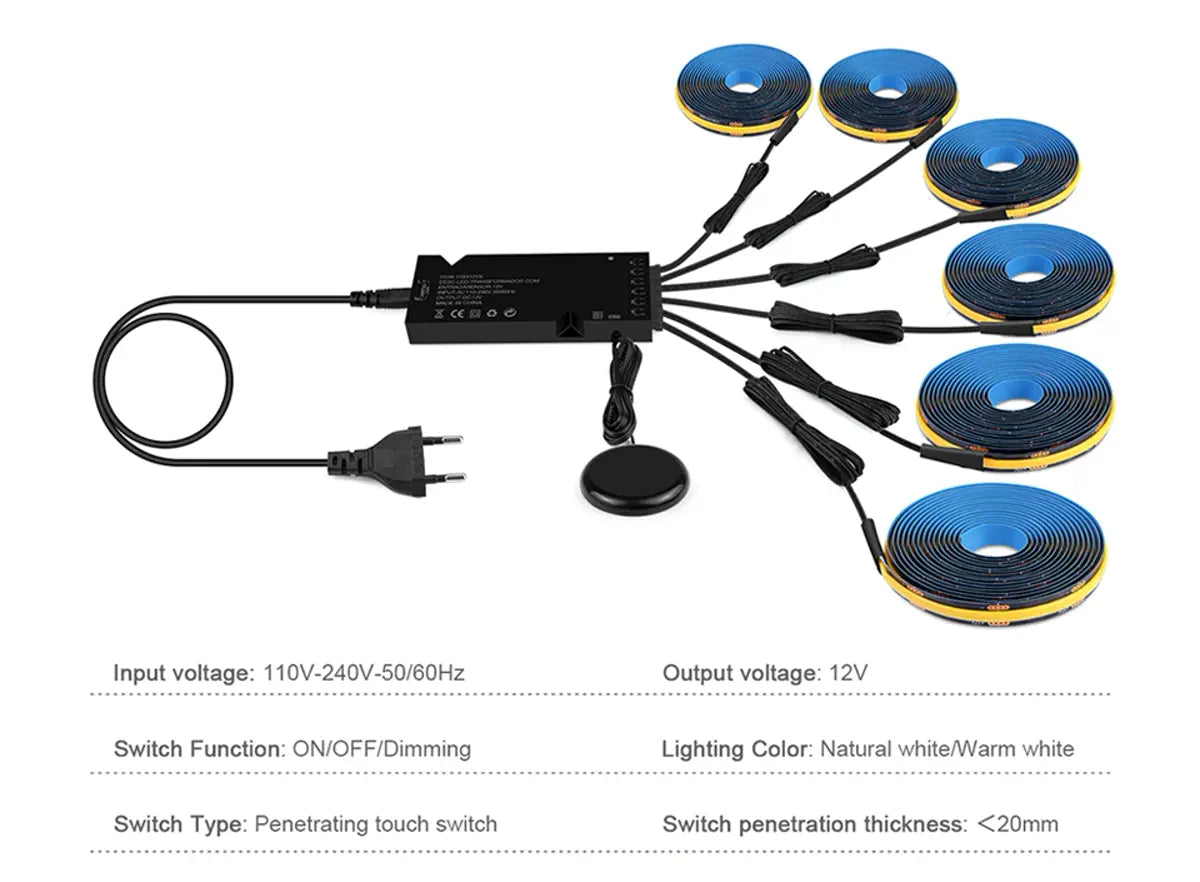 LED strips, adapter and touch sensor in the kit