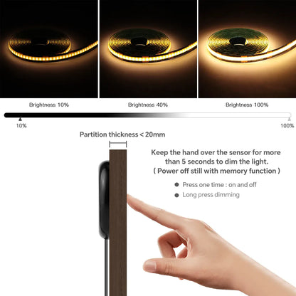 Behind-Panel Sensor COB LED Strip Light Kit - Dimmable, Black PCB