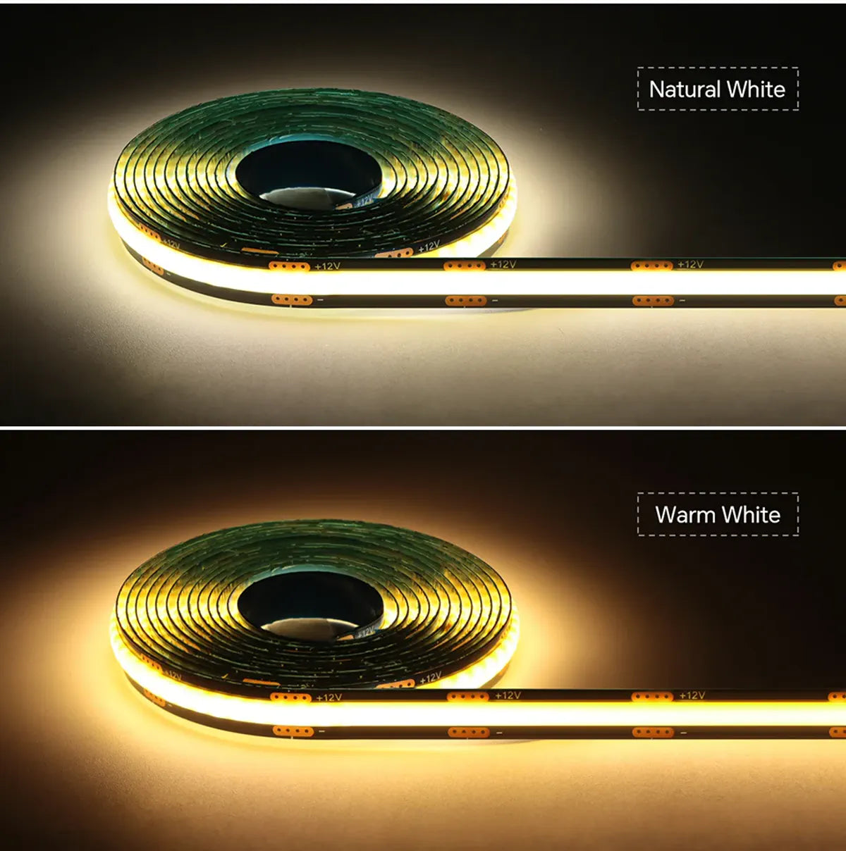 Warm and neutral white COB LED strip options