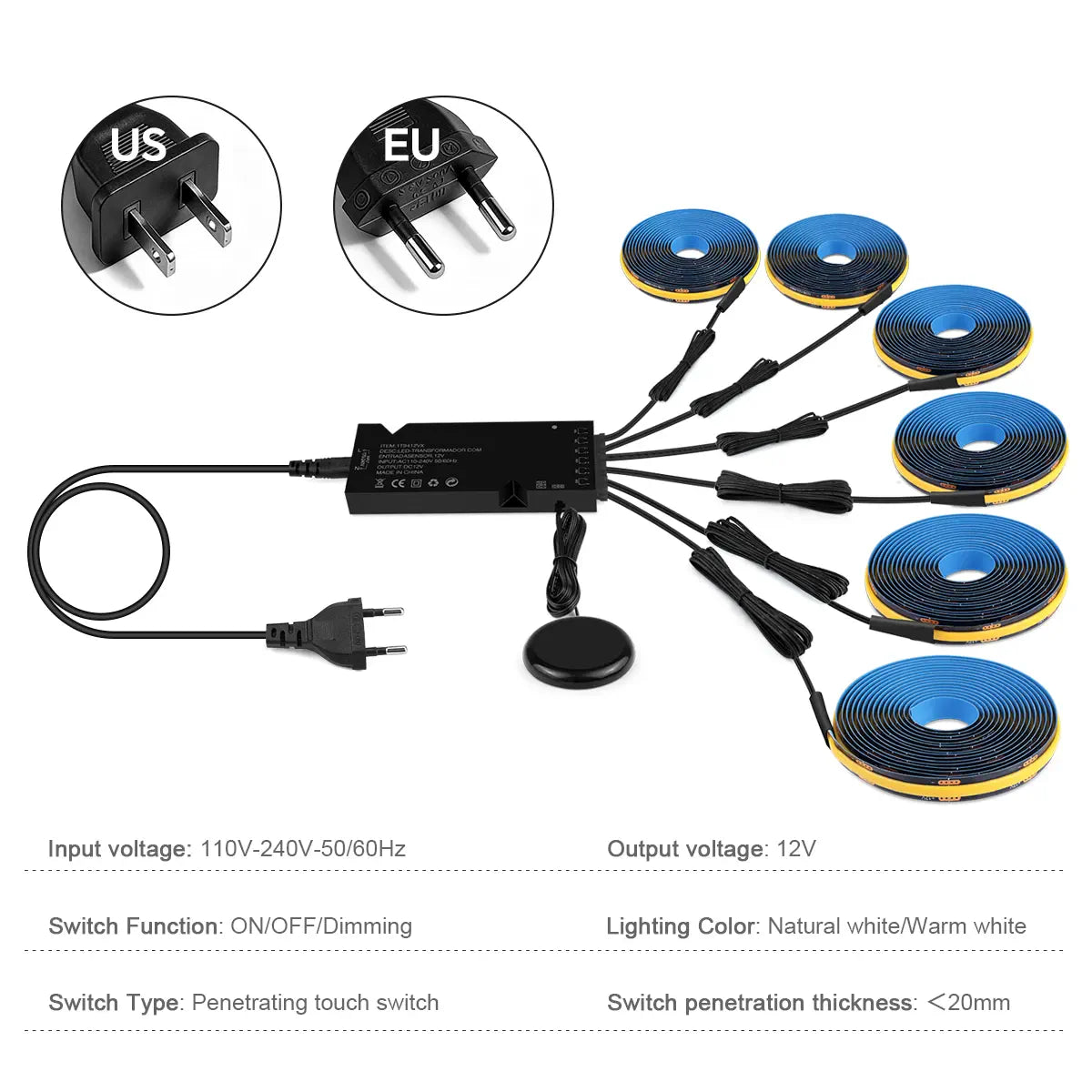 Behind-Panel Sensor COB LED Strip Light Kit - Dimmable, Black PCB