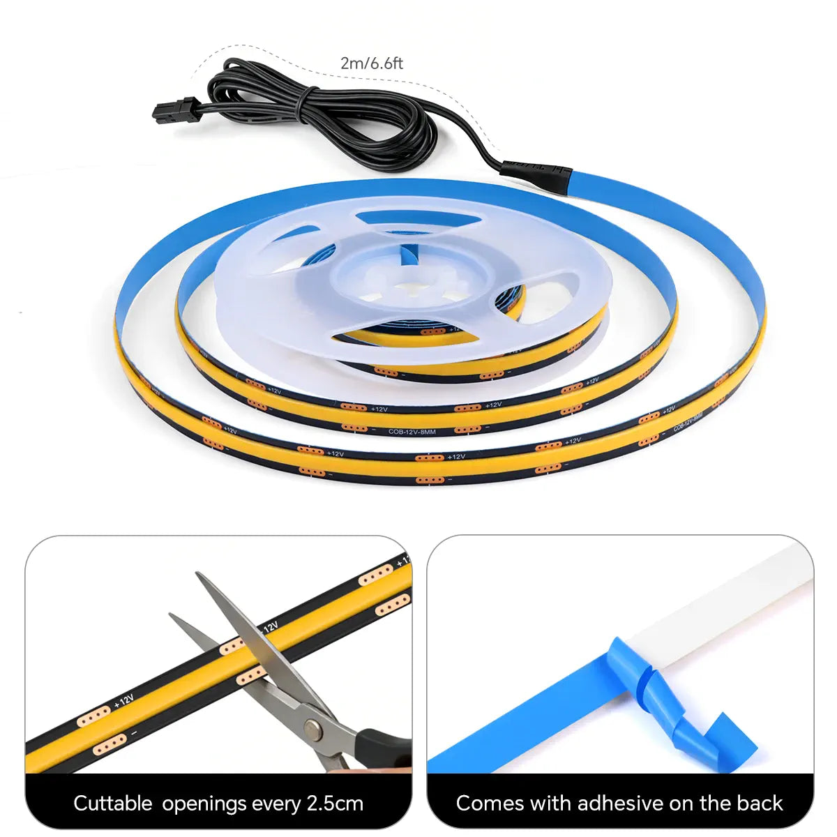 Behind-Panel Sensor COB LED Strip Light Kit - Dimmable, Black PCB