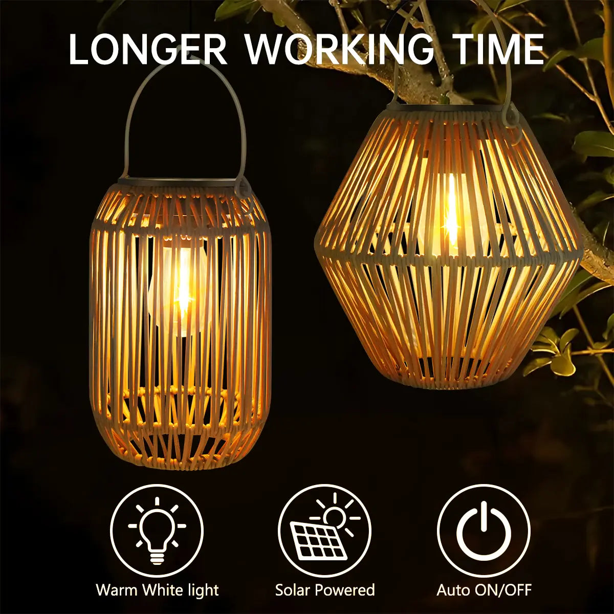 Boho geflochtene Rattan-Solar-Laternen für den Garten – handgefertigt, IP65 wasserdicht, automatische Dämmerung bis Morgengrauen