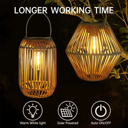 Boho geflochtene Rattan-Solar-Laternen für den Garten – handgefertigt, IP65 wasserdicht, automatische Dämmerung bis Morgengrauen