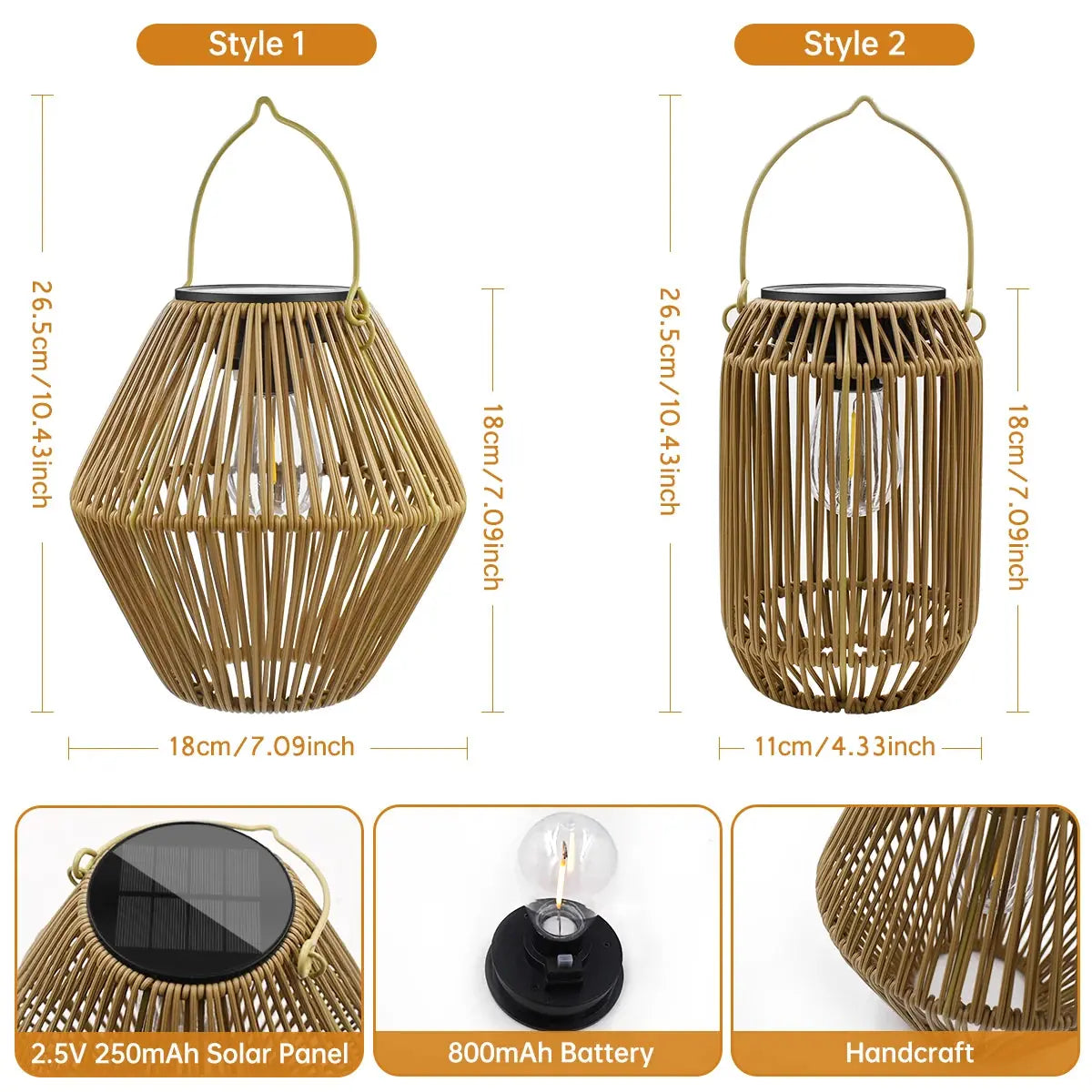 Boho geflochtene Rattan-Solar-Laternen für den Garten – handgefertigt, IP65 wasserdicht, automatische Dämmerung bis Morgengrauen
