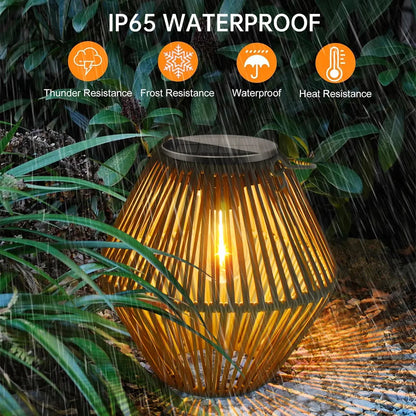 Boho geflochtene Rattan-Solar-Laternen für den Garten – handgefertigt, IP65 wasserdicht, automatische Dämmerung bis Morgengrauen