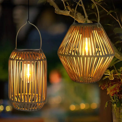 Boho geflochtene Rattan-Solar-Laternen für den Garten – handgefertigt, IP65 wasserdicht, automatische Dämmerung bis Morgengrauen