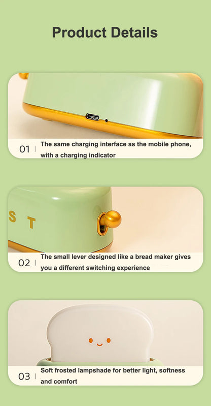 LED-Nachtlicht mit Brot-Toast-Motiv, niedliche Deko für Zuhause, Kawaii-Tischlampe mit Brot-Timer