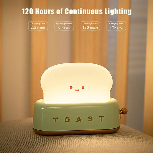 Bread Toast Cartoon LED Night Light Cute Home Decor Kawaii Bread Timer Table Lamps