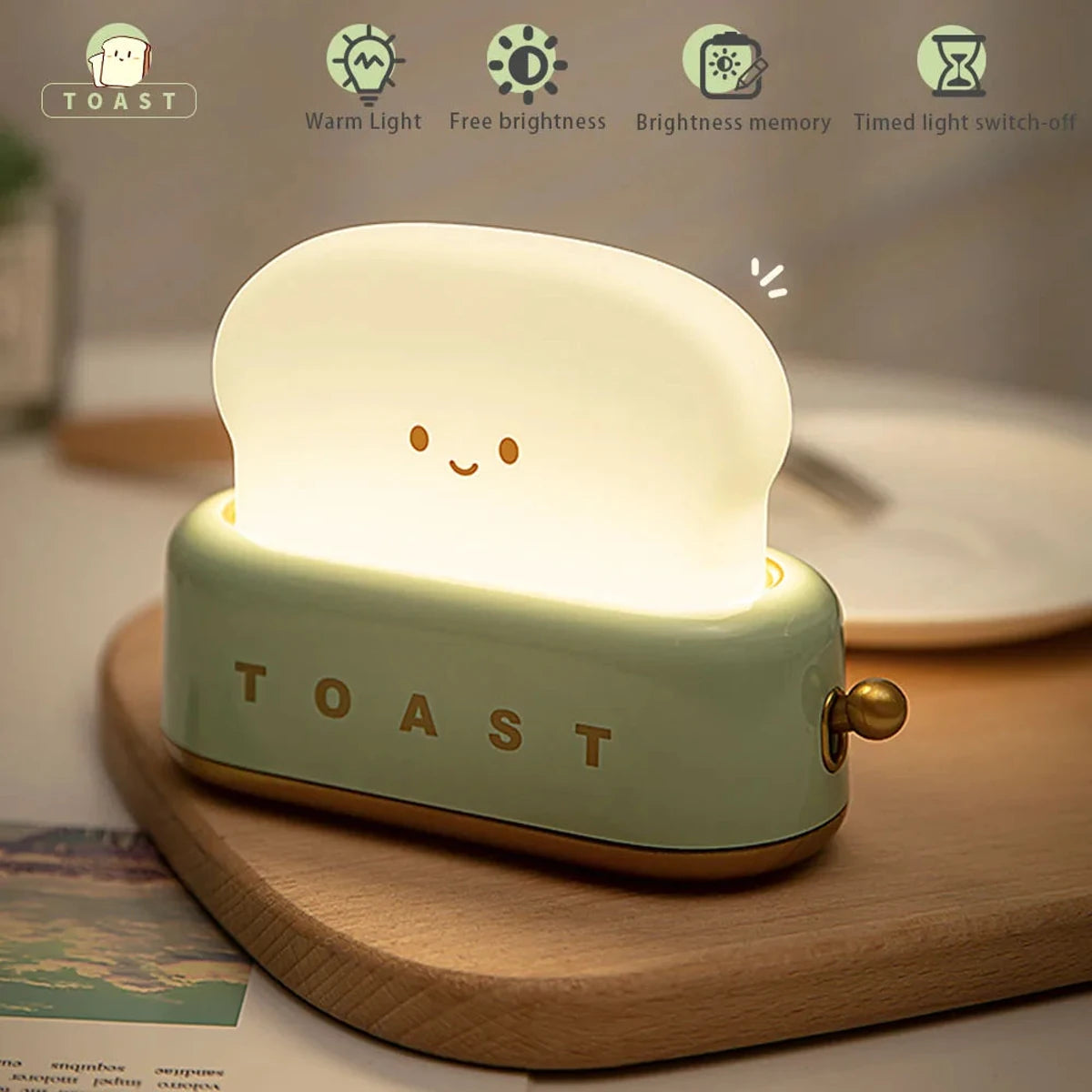 LED-Nachtlicht mit Brot-Toast-Motiv, niedliche Deko für Zuhause, Kawaii-Tischlampe mit Brot-Timer