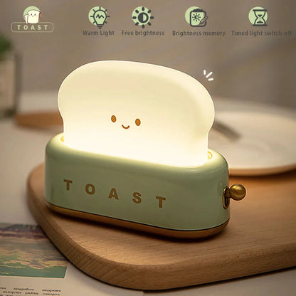 LED-Nachtlicht mit Brot-Toast-Motiv, niedliche Deko für Zuhause, Kawaii-Tischlampe mit Brot-Timer