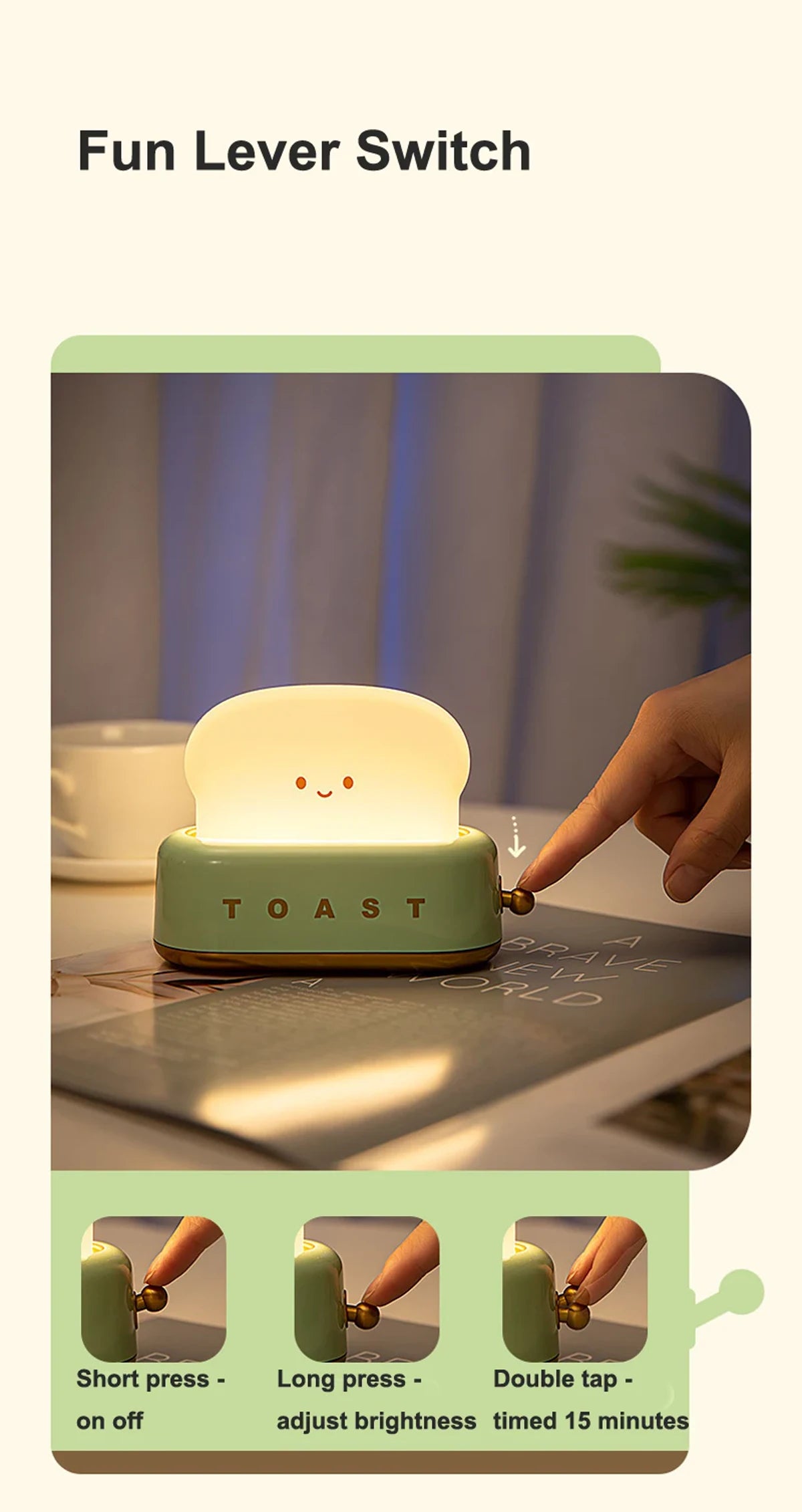 LED-Nachtlicht mit Brot-Toast-Motiv, niedliche Deko für Zuhause, Kawaii-Tischlampe mit Brot-Timer