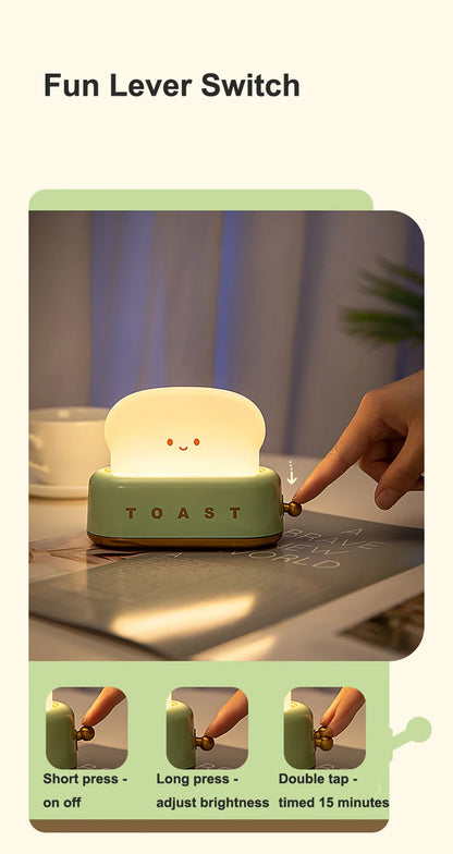 LED-Nachtlicht mit Brot-Toast-Motiv, niedliche Deko für Zuhause, Kawaii-Tischlampe mit Brot-Timer