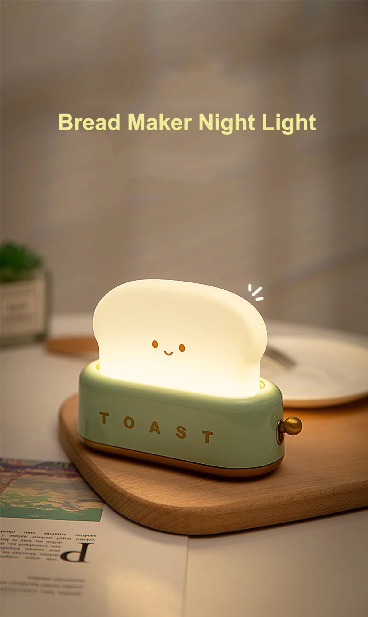 LED-Nachtlicht mit Brot-Toast-Motiv, niedliche Deko für Zuhause, Kawaii-Tischlampe mit Brot-Timer