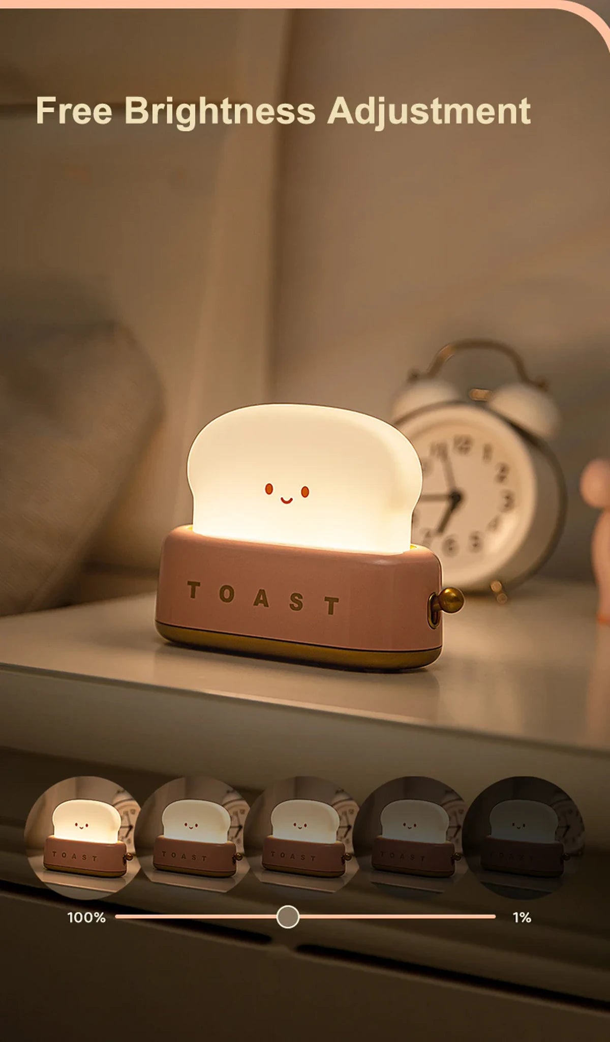 LED-Nachtlicht mit Brot-Toast-Motiv, niedliche Deko für Zuhause, Kawaii-Tischlampe mit Brot-Timer