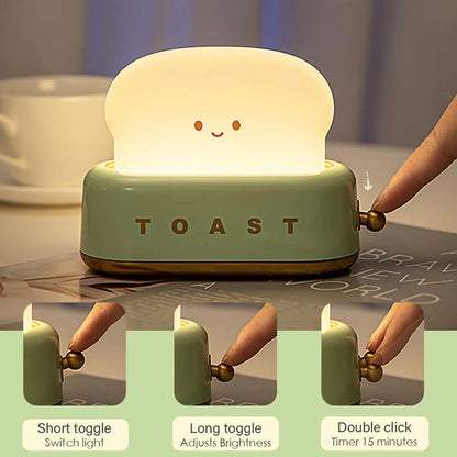 LED-Nachtlicht mit Brot-Toast-Motiv, niedliche Deko für Zuhause, Kawaii-Tischlampe mit Brot-Timer