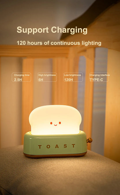 LED-Nachtlicht mit Brot-Toast-Motiv, niedliche Deko für Zuhause, Kawaii-Tischlampe mit Brot-Timer