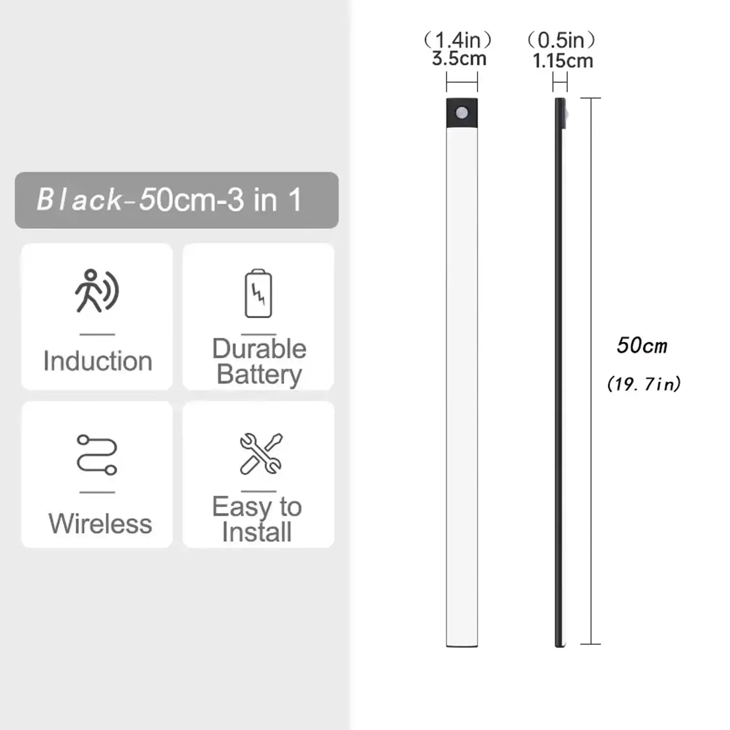 Type-C Rechargeable Under Cabinet LED Light Bar - Smart Motion Sensor, 3 Color