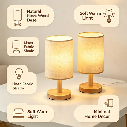 Chinese Style Dimmable LED Table Lamp - USB Plug, Fabric Shade, Bamboo Wood Base