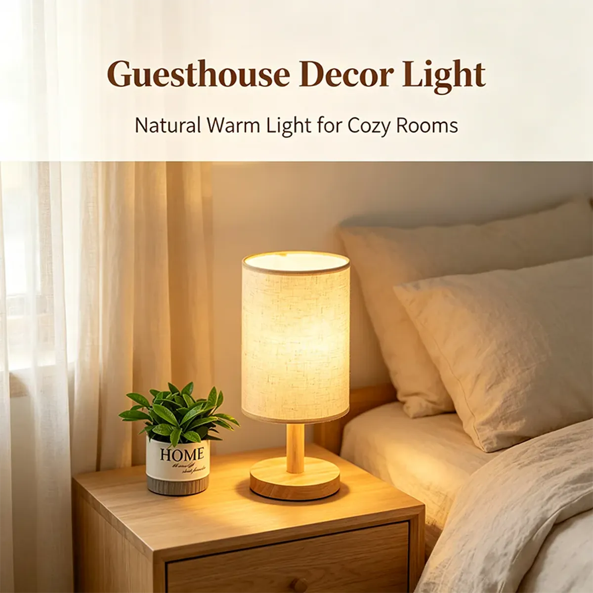 Chinese Style Dimmable LED Table Lamp - USB Plug, Fabric Shade, Bamboo Wood Base