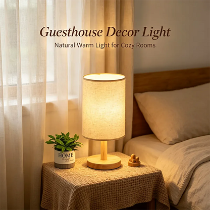 Chinese Style Dimmable LED Table Lamp - USB Plug, Fabric Shade, Bamboo Wood Base
