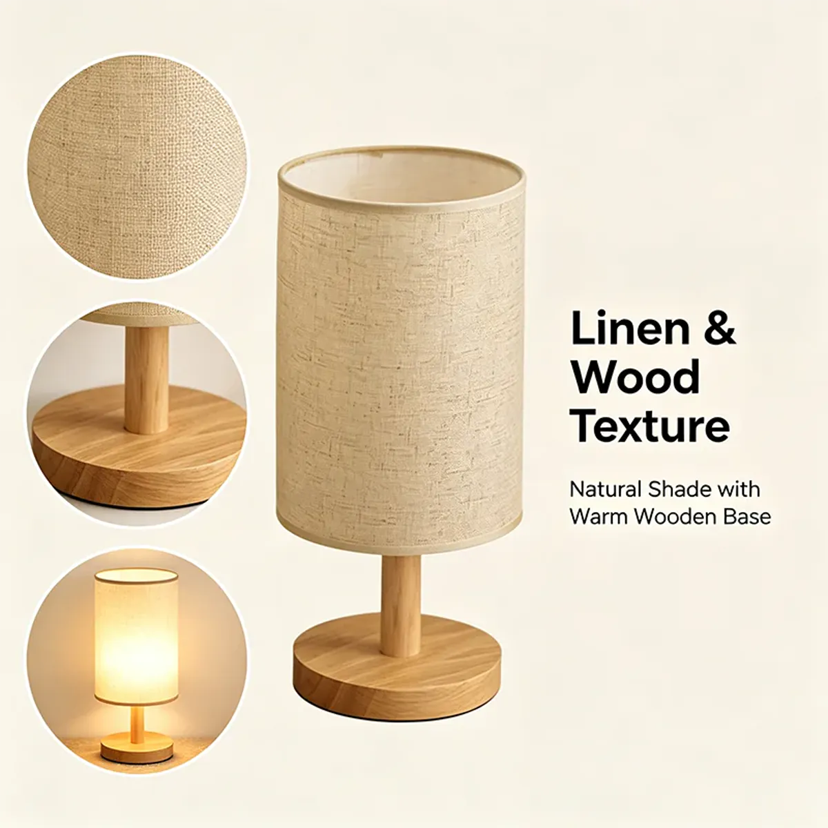 Chinese Style Dimmable LED Table Lamp - USB Plug, Fabric Shade, Bamboo Wood Base