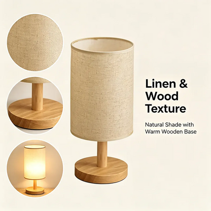 Chinese Style Dimmable LED Table Lamp - USB Plug, Fabric Shade, Bamboo Wood Base