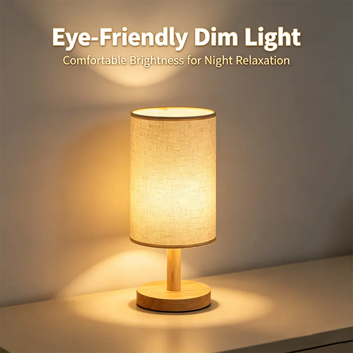 Chinese Style Dimmable LED Table Lamp - USB Plug, Fabric Shade, Bamboo Wood Base