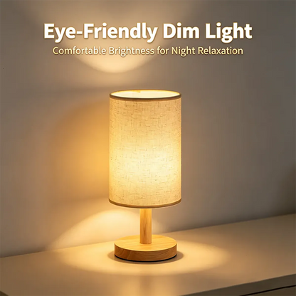 Chinese Style Dimmable LED Table Lamp - USB Plug, Fabric Shade, Bamboo Wood Base