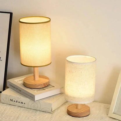Chinese Style Dimmable LED Table Lamp - USB Plug, Fabric Shade, Bamboo Wood Base