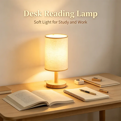 Chinese Style Dimmable LED Table Lamp - USB Plug, Fabric Shade, Bamboo Wood Base