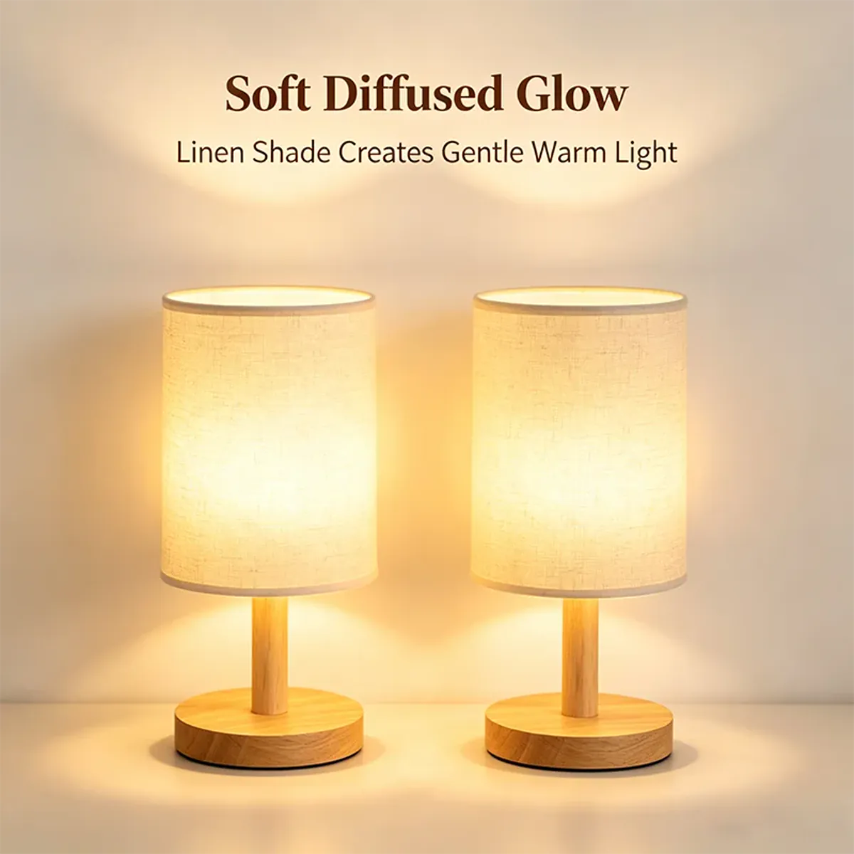 Chinese Style Dimmable LED Table Lamp - USB Plug, Fabric Shade, Bamboo Wood Base