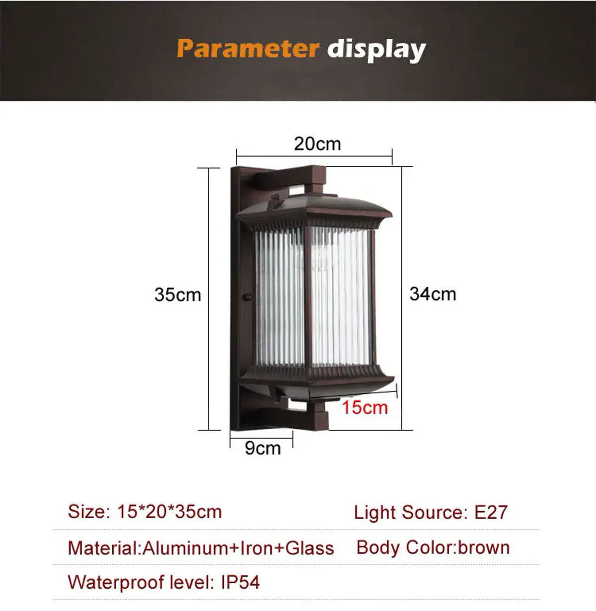 Chinesische Außenwandleuchte – Metall & Glas, IP55 wasserdicht, E27-Fassung, für Villa, Tor, Garten