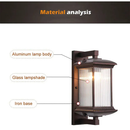 Chinesische Außenwandleuchte – Metall & Glas, IP55 wasserdicht, E27-Fassung, für Villa, Tor, Garten