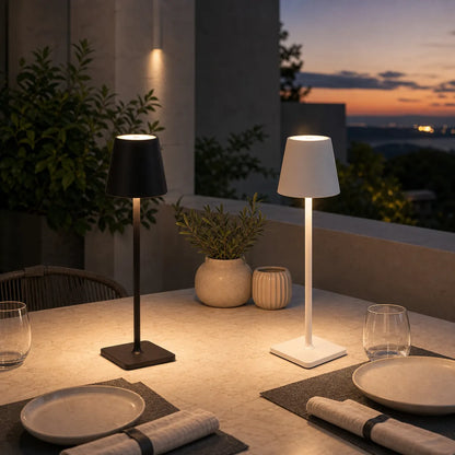 Sculptural Cordless LED Table Lamp - 3-Color Touch Dimming, USB-C Rechargeable, IP54 Waterproof