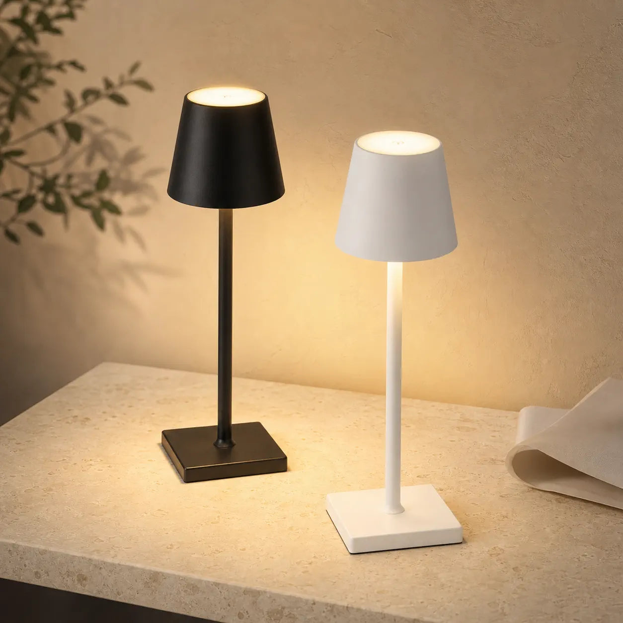 Sculptural Cordless LED Table Lamp - 3-Color Touch Dimming, USB-C Rechargeable, IP54 Waterproof