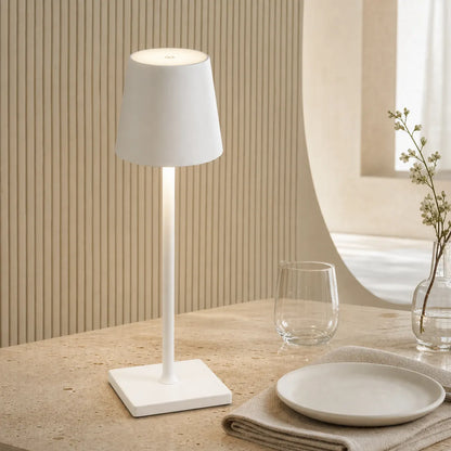 Sculptural Cordless LED Table Lamp - 3-Color Touch Dimming, USB-C Rechargeable, IP54 Waterproof