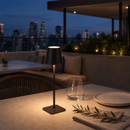 Sculptural Cordless LED Table Lamp - 3-Color Touch Dimming, USB-C Rechargeable, IP54 Waterproof